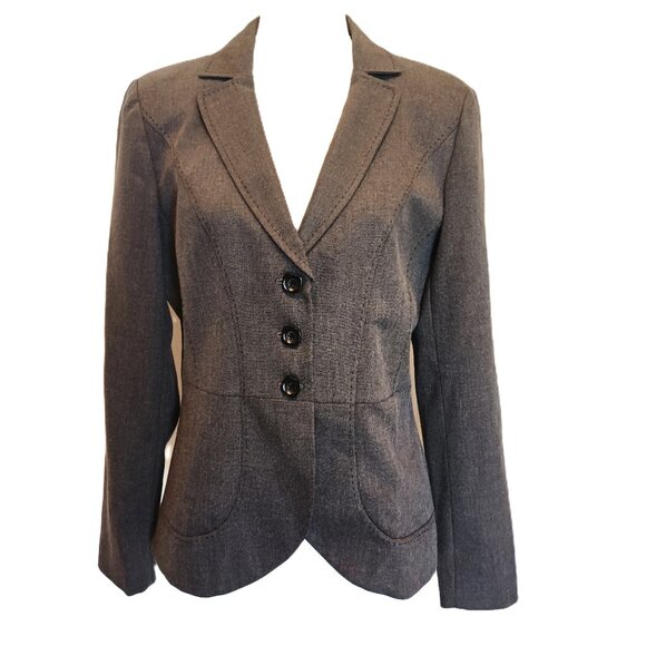 Y2K Blazer Fitted Topstitched Gray Square Buttons Lined Lightly Padded Shoulders - Picture 1 of 8